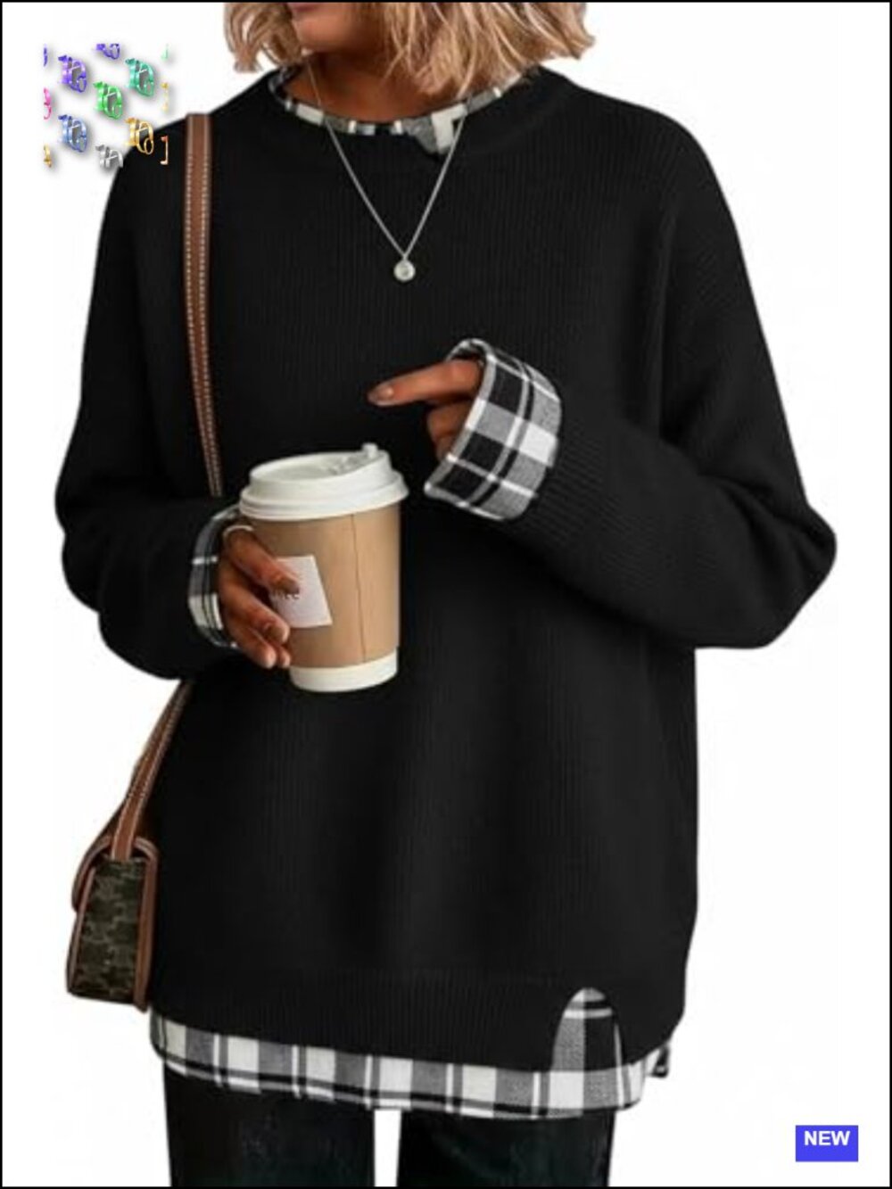 Oversized Patchwork Knit Pullover Sweater Cowboy Chic Cut-Out Long Sleeve